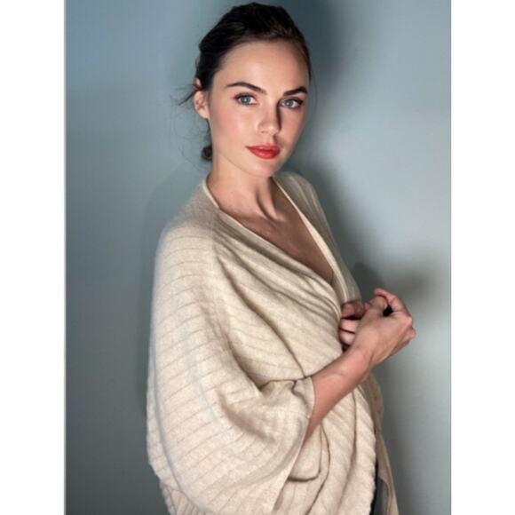 Twelfth Street Cynthia Vincent Cashmere Shrug Luxury Neutral Sweater Knit ~ Sz L - Picture 2 of 12